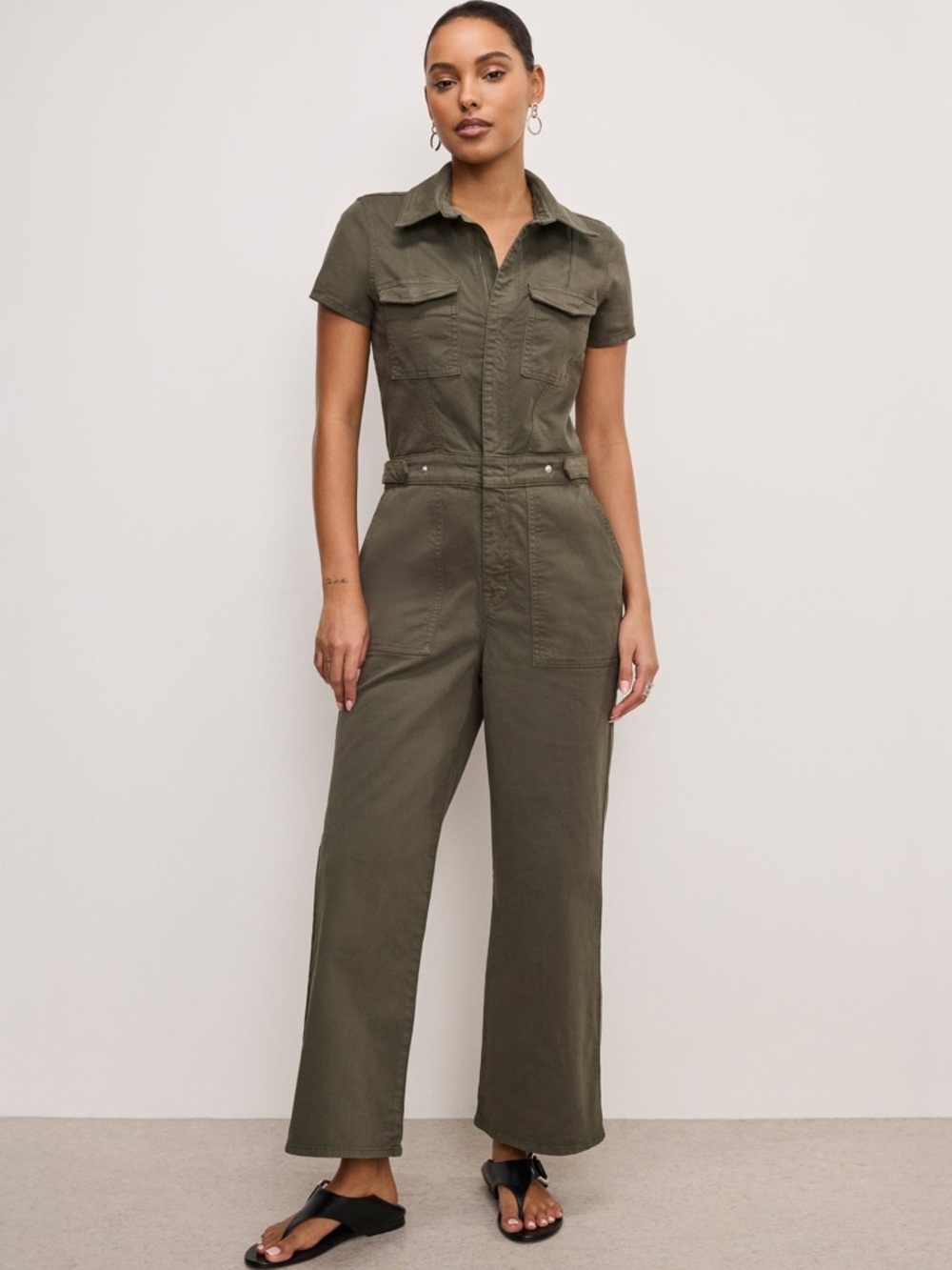 Good American Fit for Success Twill Palazzo Cropped Jumpsuit